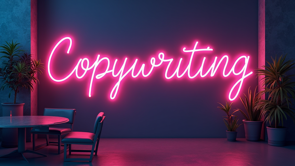 "Copywriting" neon sign written on a wall. Made with Krater.ai