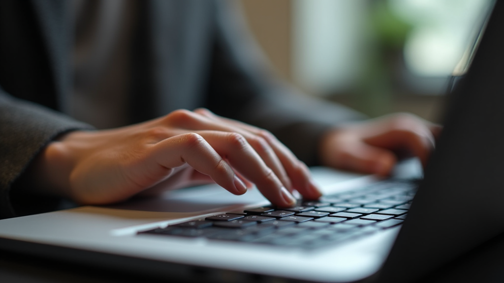 Person writing on a laptop keyboard. Made with Krater.ai