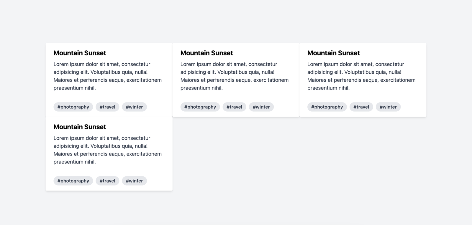 A grid of cards in column layout 